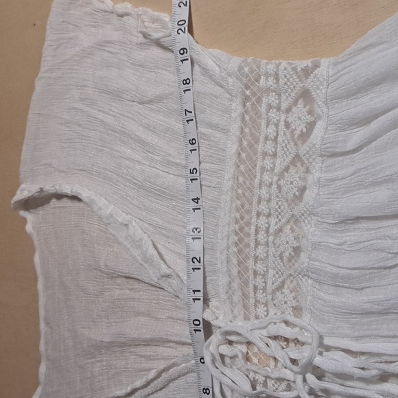 B32 Boho Kimono Swim Coverup OSFM White Tie Front Lace Patchwork Cap Sleeve - Picture 7 of 10